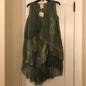 Olive green embellished sleeveless tunic